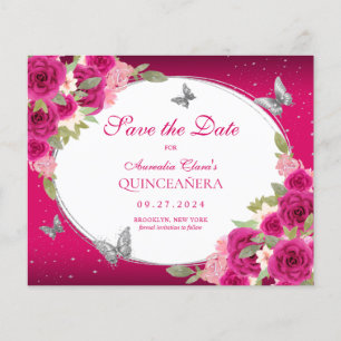 Papier BUDGET Floral rose papillon argenté Quinceanera