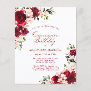 Papier Budget Floral Rose rouge Invitation Anniversaire