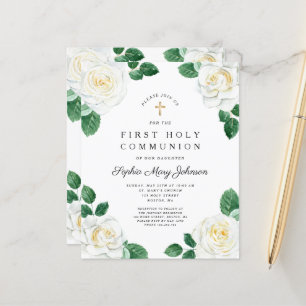 Papier Budget Floral Roses Blanches Fille Première Commun