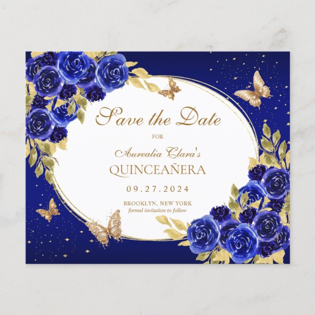 Papier BUDGET Floral Royal Blue Butterfly Quinceanera (Devant)