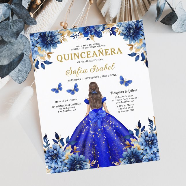 Papier Budget Floral Royal Blue Princess Quinceanera (Créateur téléchargé)