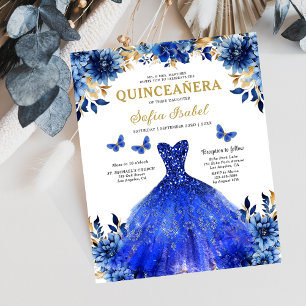 Papier Budget Floral Royal Blue Princess Quinceanera