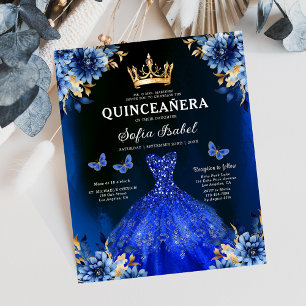 Papier Budget Floral Royal Blue Princess Quinceanera
