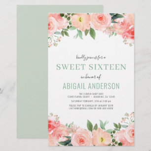 Papier Budget Floral Sage Sweet 16 Anniversaire Invitatio