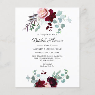 Papier Budget Floral Script nuptiale invitation douche