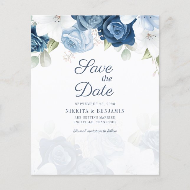 Papier Budget Floral Script Wedding Enregistrer La Date (Devant)