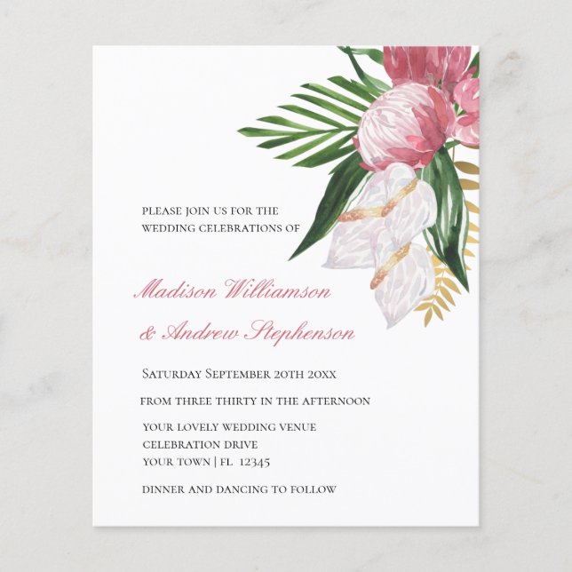 Papier Budget Floral Tropical Paradise Faire-part de mari (Devant)