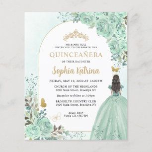 Papier Budget Floral Vert Or Chic Princesse Quinceanera