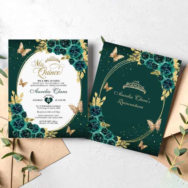 Papier BUDGET Floral Vert or papillon Quinceanera (Créateur téléchargé)