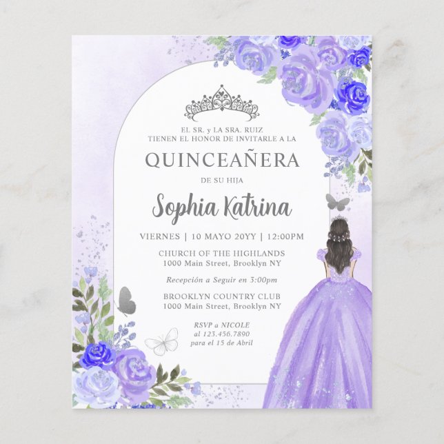 Papier Budget Floral Violet BILINGUE Espagnol Quinceanera (Dos)