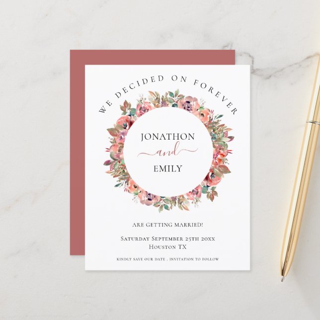 Papier Budget Floral Wreath Wedding Enregistrer la date (Devant/Arrière en situation)