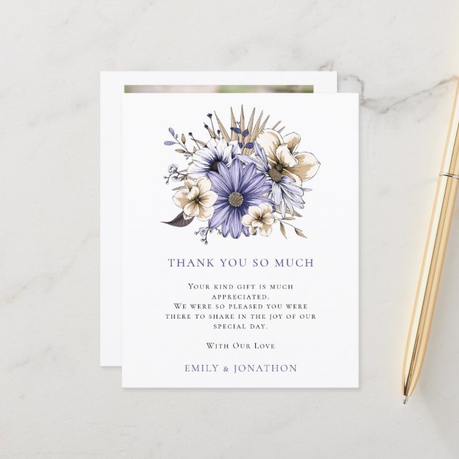 Papier BUDGET Florales violettes Citation Mariage 3 Photo (Devant/Arrière en situation)
