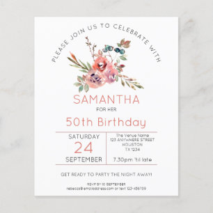 Papier Budget Florals Coral rose 50e anniversaire Invitat