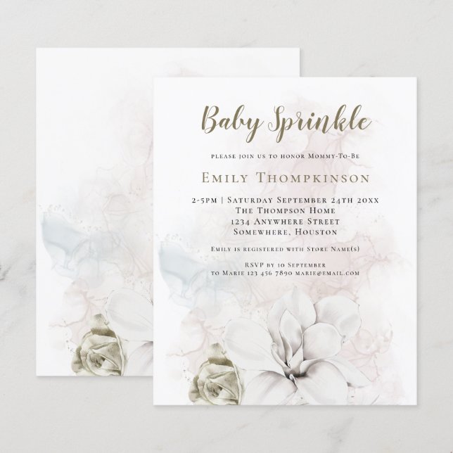 Papier Budget Florals Genre Neutre Baby Sprinkle Douche (Devant / Derrière)