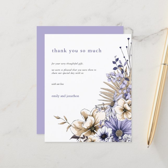 Papier Budget Floraux Foliage Lilac Mariage Merci (Devant/Arrière en situation)