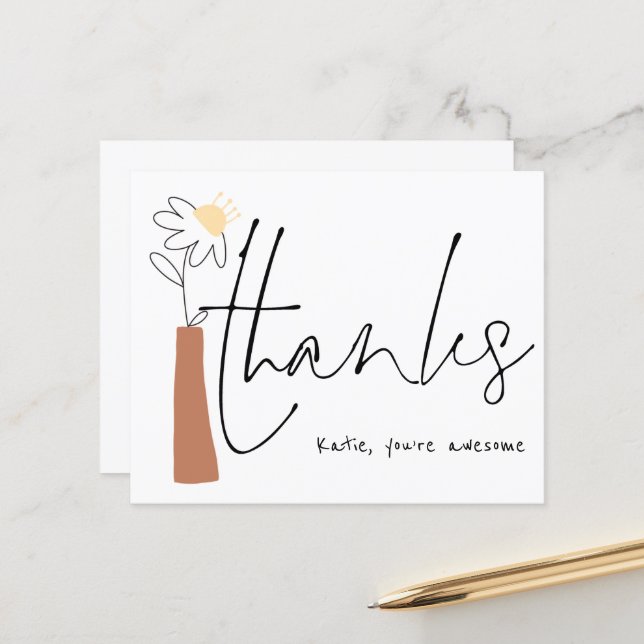 Papier Budget Flower Vase informelle Nom du script Merci (Devant/Arrière en situation)