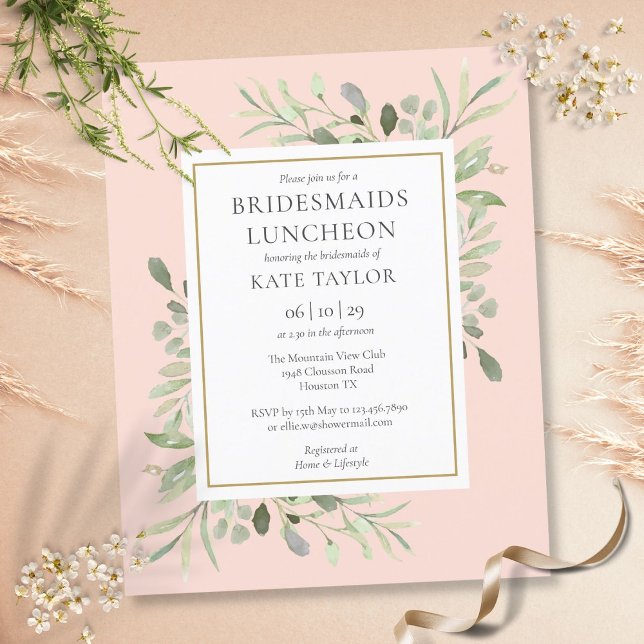 Papier Budget Foliage Pink Bridesmaitres Invitation de dé (Budget Foliage Pink Bridesmaids Luncheon Invite)