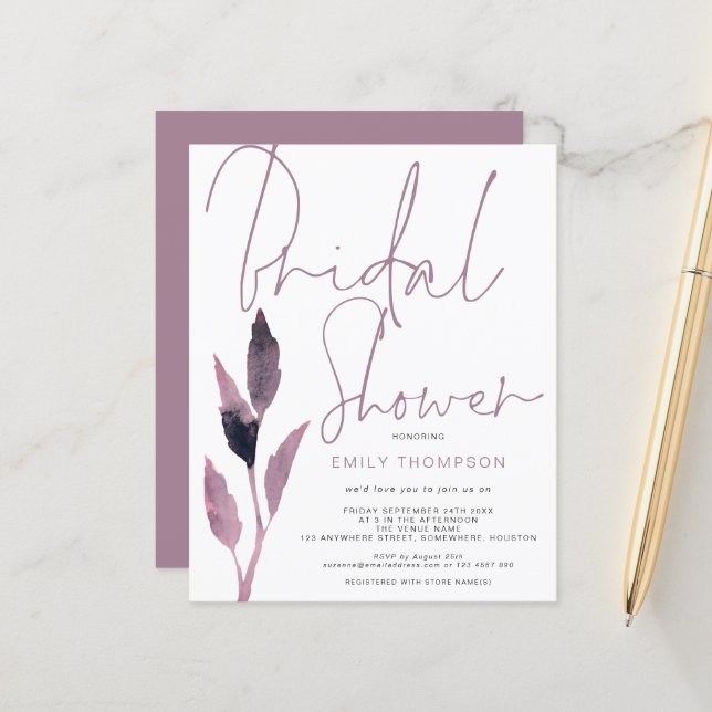 Papier Budget Foliage Script nuptiale douche Invitation (Devant/Arrière en situation)