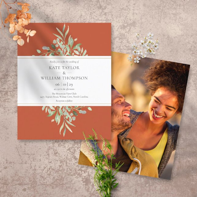 Papier Budget Foliage Terracotta Mariage Photo Invitation (Créateur téléchargé)