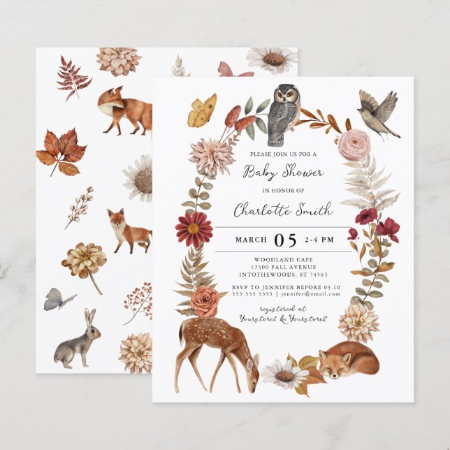 Papier Budget Forêt de bois Animaux Baby shower Invitatio (Devant / Derrière)