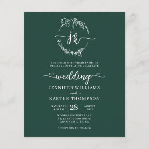 Papier BUDGET Forêt Florale Vert Monogramme Photo Mariage