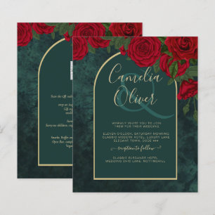 Papier BUDGET ForêtVert ROUGE Roses d'hiver Mariage INVIT