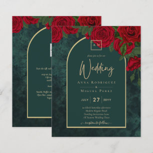Papier BUDGET ForêtVert ROUGE Roses d'hiver Mariage INVIT