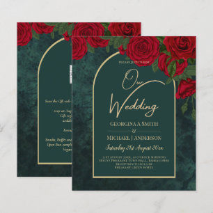 Papier BUDGET ForêtVert ROUGE Roses d'hiver Mariage INVIT