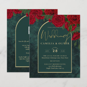 Papier BUDGET ForêtVert ROUGE Roses d'hiver Mariage INVIT