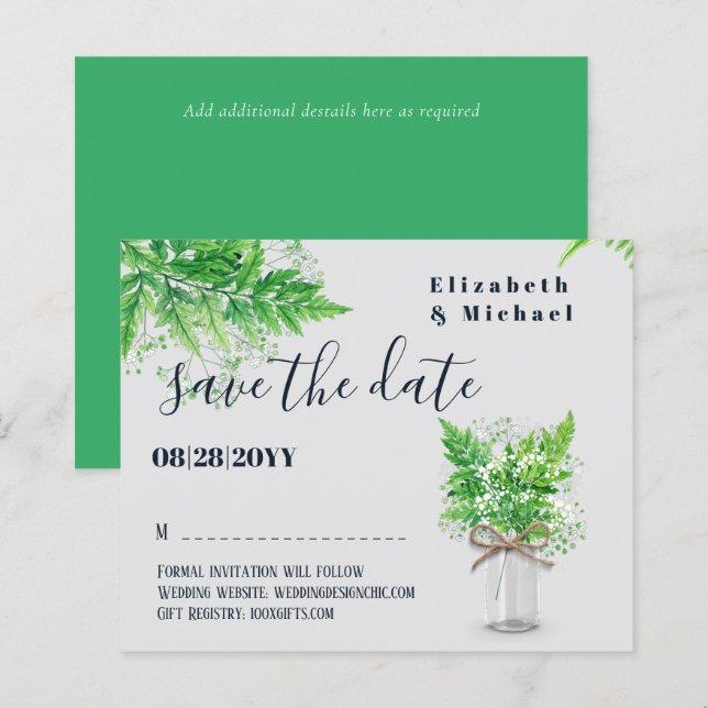 Papier BUDGET Fougères de verdure Mariage Économisez les  (Devant / Derrière)
