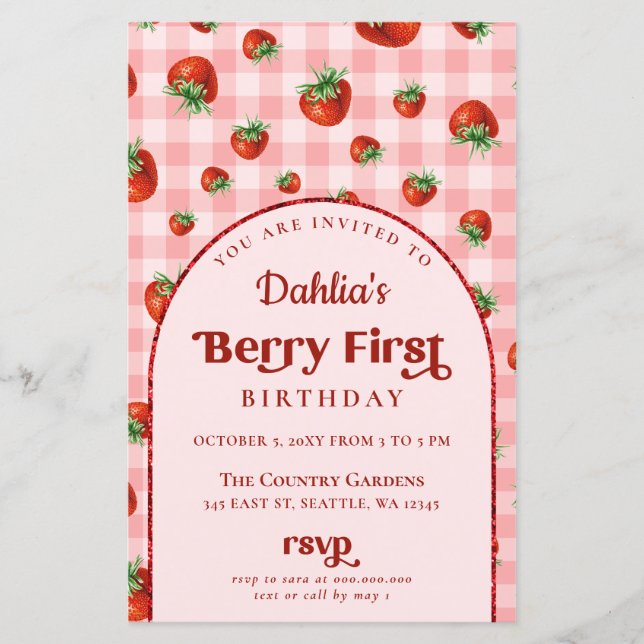Papier Budget fraise 1er anniversaire Invitation photo (Devant)