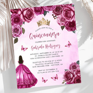Papier Budget Fuchsia rose Floral Quinceañera Invitation