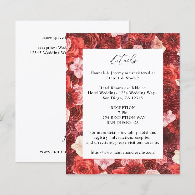 Papier Budget Full Red Floral Détails - Blanc 3 (Devant / Derrière)