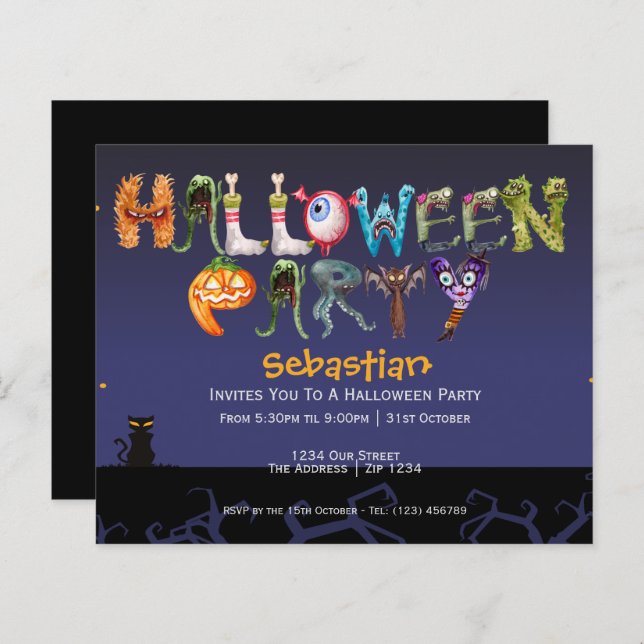 Papier BUDGET Fun Halloween Partie Typographie Éffrayante (Devant / Derrière)