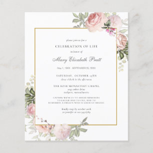 Papier Budget Funérailles rose florale Invitation