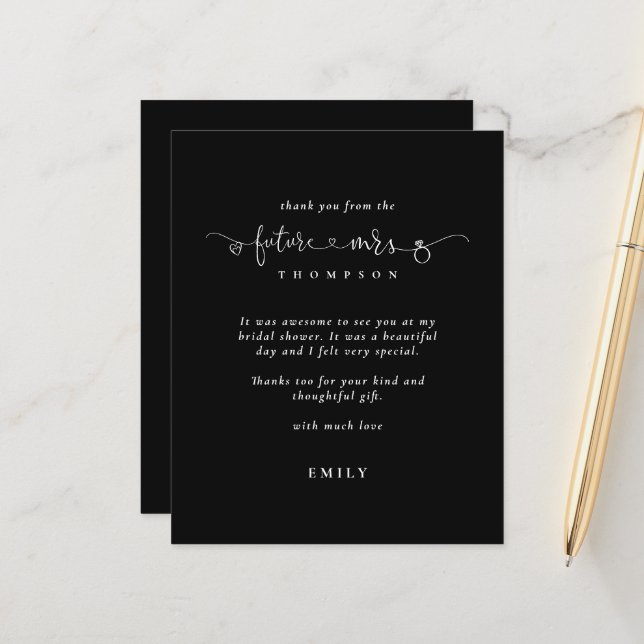 Papier Budget Futur Mme Fête des mariées Black Merci (Devant/Arrière en situation)