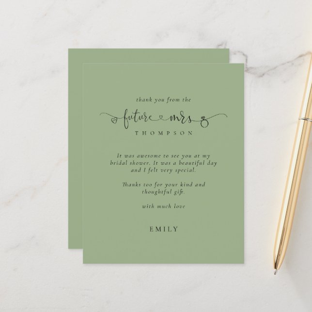 Papier Budget Futur Mme Fête des mariées Sage Green Merci (Devant/Arrière en situation)