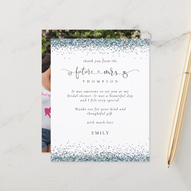 Papier Budget Futur Mme Photo Parties scintillant bleue M (Devant/Arrière en situation)