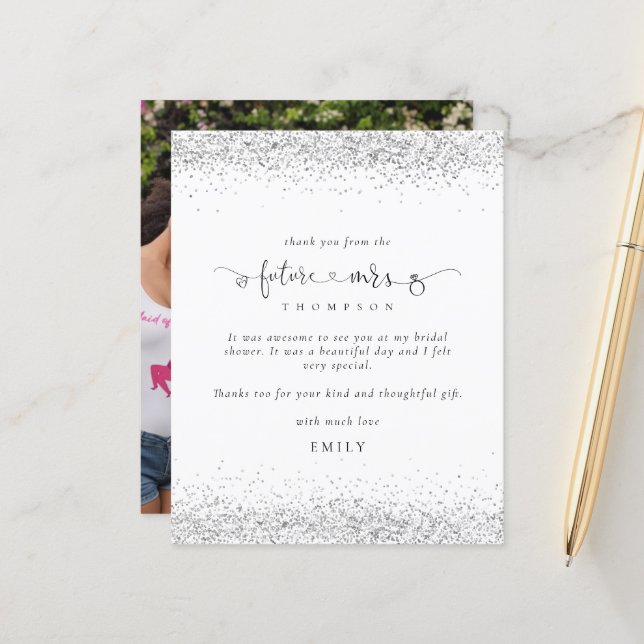 Papier Budget Futur Mme Photo Silver Parties scintillant  (Devant/Arrière en situation)