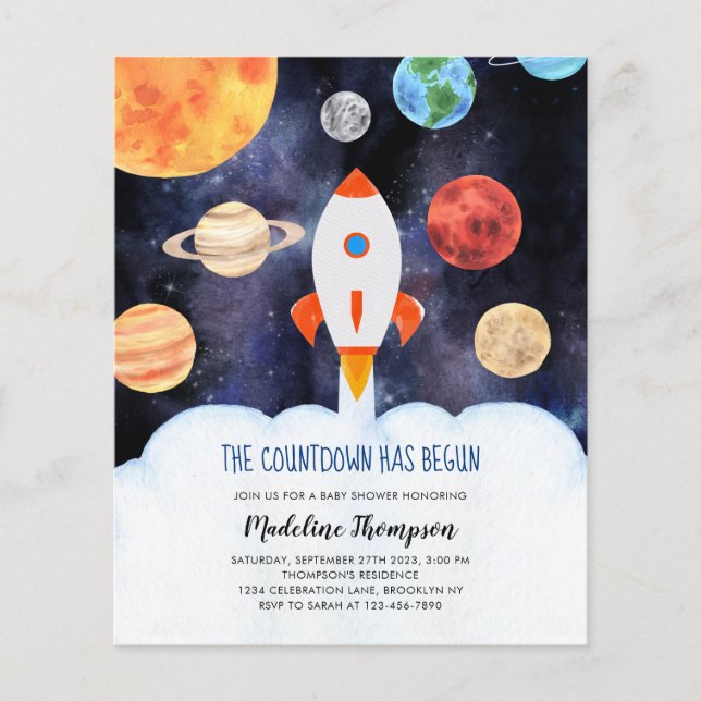 Papier BUDGET Galaxie Planètes Space Rocket Baby shower (Devant)