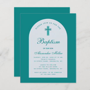 Papier Budget Garçon Turquoise Script Arc Baptême Invitat