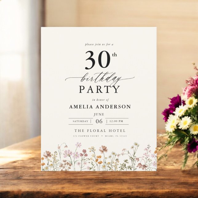 Papier Budget Garden Floral 30e anniversaire Invitation (Créateur téléchargé)
