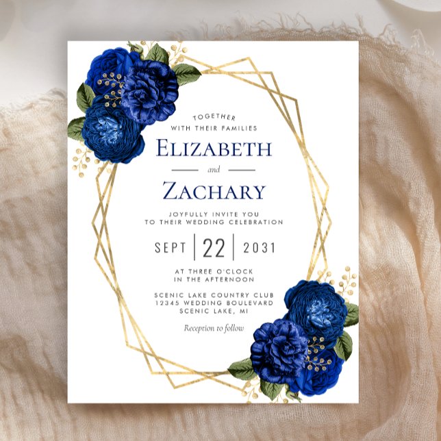 Papier Budget Géométrique Royal Blue Floral Wedding Invit (Créateur téléchargé)