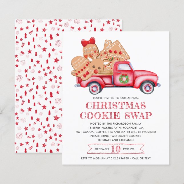 Papier Budget Gingerbread Cookie Camion rouge Cookie Swap (Devant / Derrière)