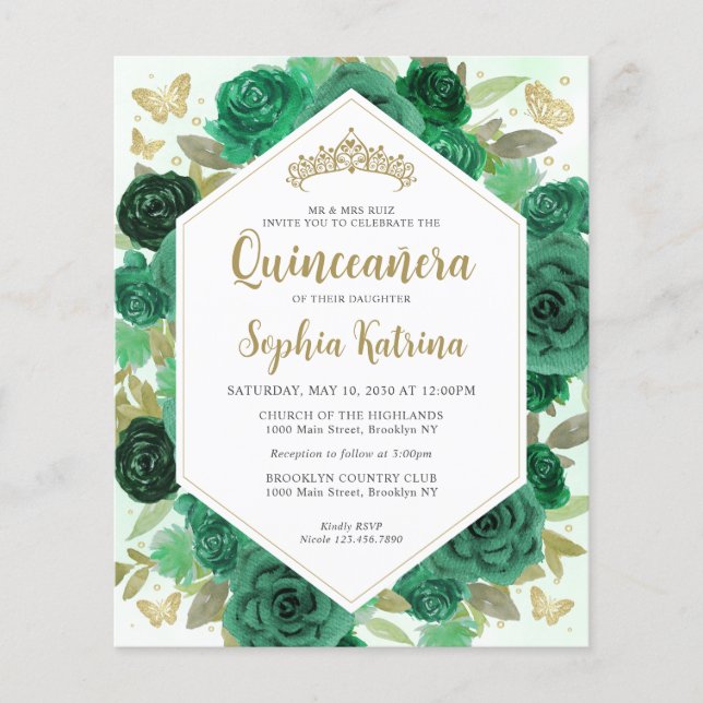 Papier Budget Girald Green Floral Or Quinceañera (Devant)