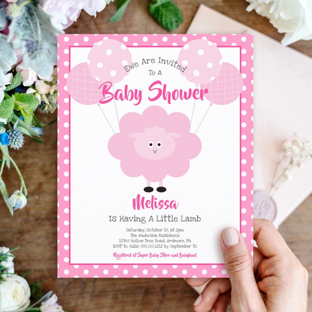 Papier Budget Girl Baby shower mignonne agneau rose Invit (Créateur téléchargé)