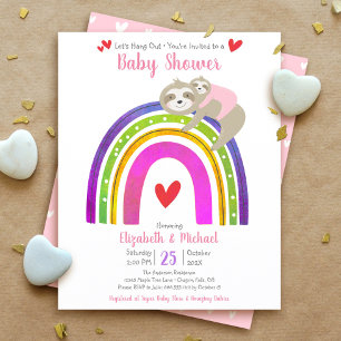 Papier Budget Girl Baby shower Sloth Rainbow Invitation