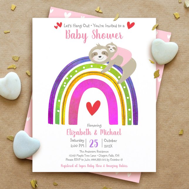 Papier Budget Girl Baby shower Sloth Rainbow Invitation (Créateur téléchargé)