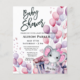 Papier BUDGET Girl Elephant mignonne Baby shower Invitati
