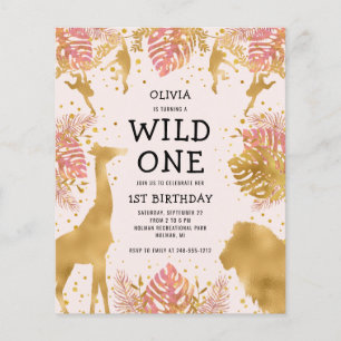 Papier Budget Girls 1er anniversaire Pink Gold Invitation